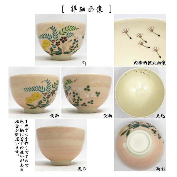 茶道具 抹茶茶碗 仁清写し 春草 内 綿毛 山川巌窯 仁清写 仁清