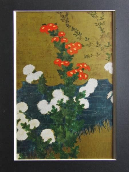 籠に菊秋草図屏風、超希少・大判画集画、新品高級額装付