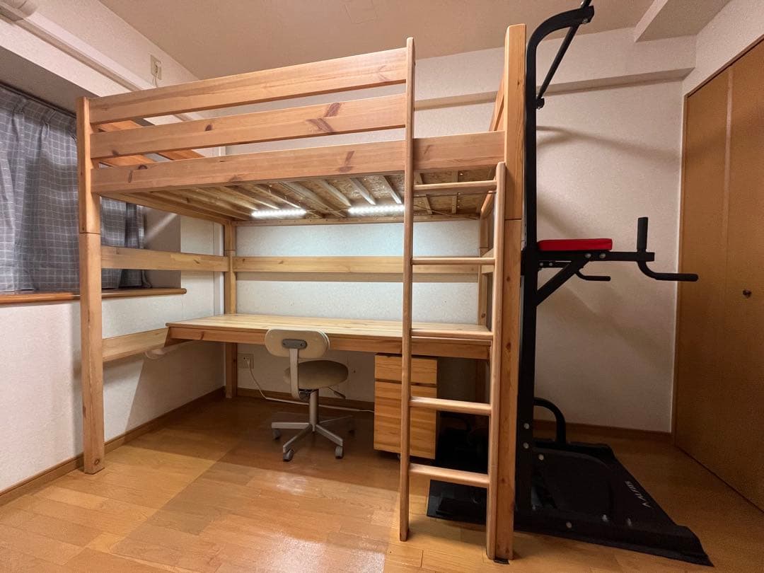 無印良品パイン材ロフトベッド　デスク・チェア・キャビネット付き　年内引き取り限定